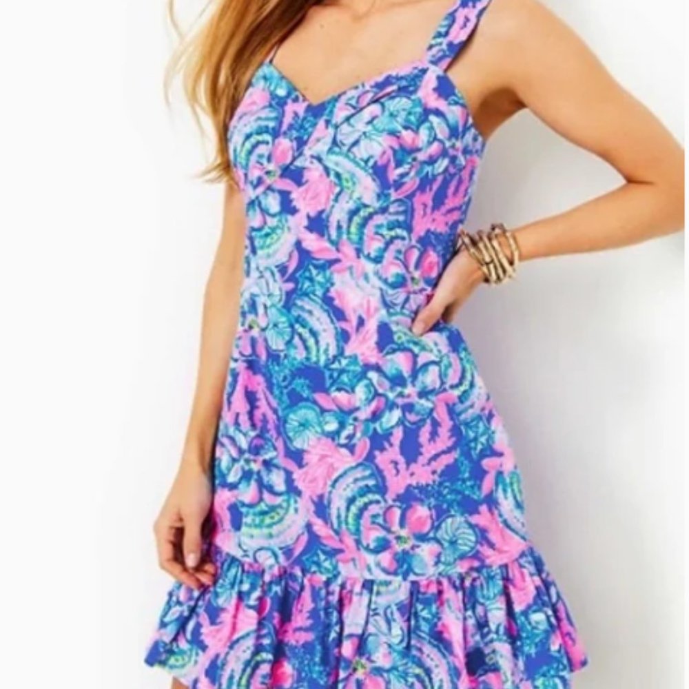 NWT Womens Lilly Pulitzer Rocko Dress Romper Blue Tang Sitting Seaside size 10 - Picture 4 of 7